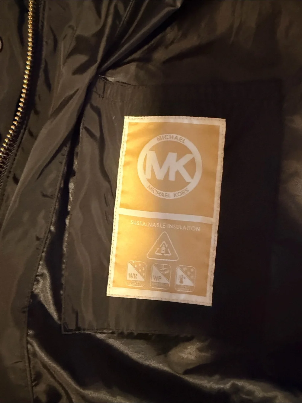 Michael Kors Black Quilted Puffer Coat with Faux Fur Trim